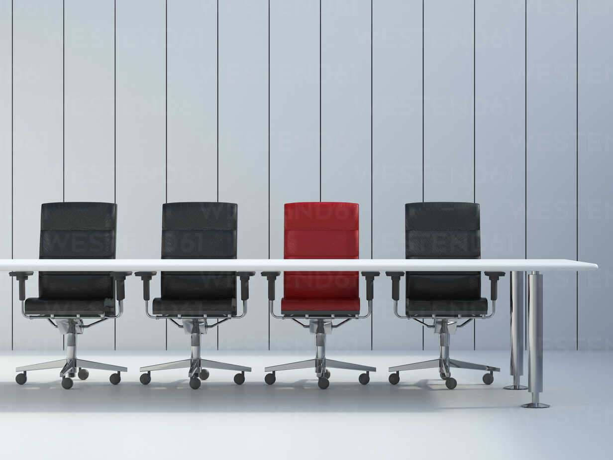 Four Office Chairs And Conference Table In Front Of Grey Wall Panel 3d Rendering Uwf000103 Huberstarke