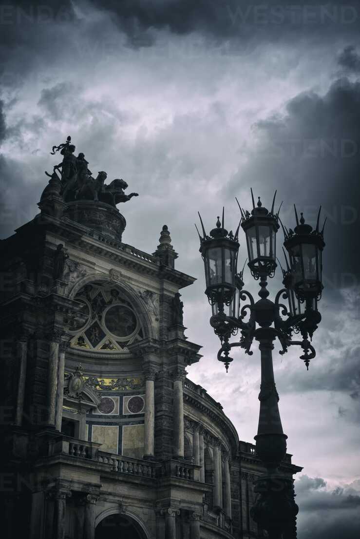 Germany Saxony Dresden View To Semper Opera House With Old Street Lamp In The Foreground El