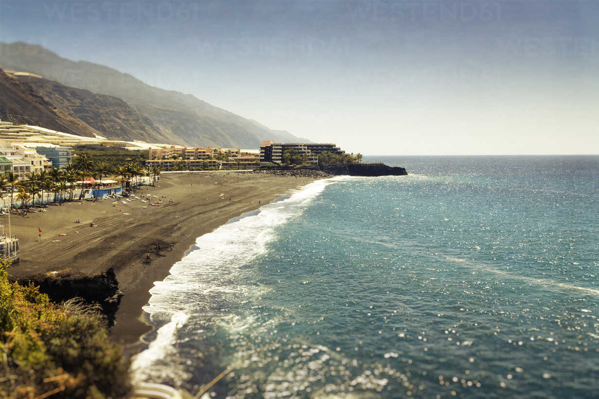 Spain, Canary Islands, La Palma, Hotels at Puerto Naos beach ...