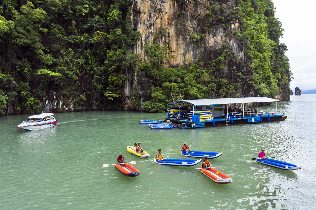 Thailand Koh Phanak View To Motor Yacht Inflatable Boats And Excursion Boat At Phang Nga Bay