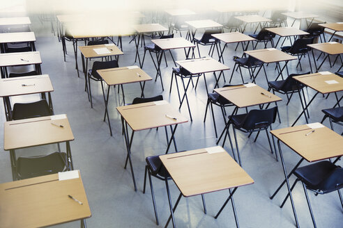 Tests On Desks In Empty Classroom Caif10009 Sam Edwards Westend61