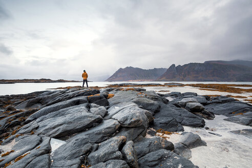 Norway Lofoten Islands Gimsoysand Church Under Cloudy Sky Stockphoto