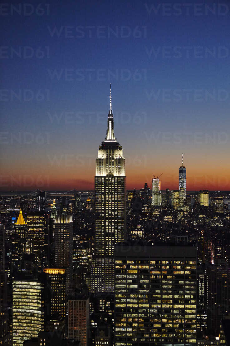 Elevated View Of Empire State Building At Night New York City Usa Stockphoto