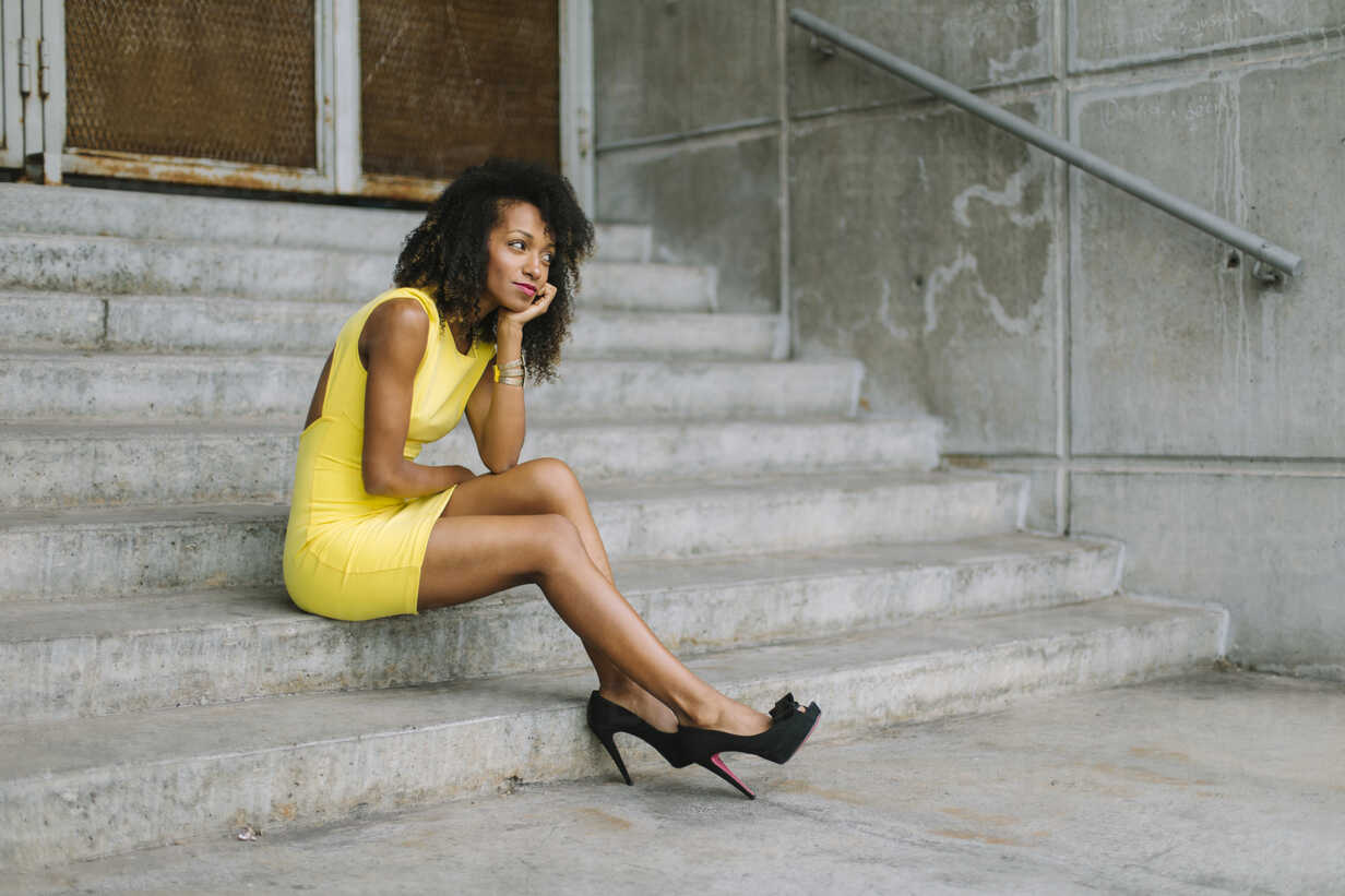 yellow dress black heels