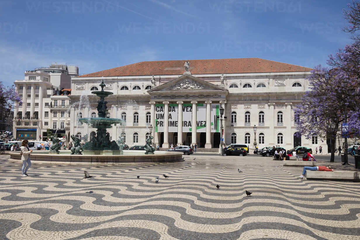 Water Fountain At Rossio Square Against Teatro Nacional D Maria Ii In Lisbon Portugal Wi Wilfried