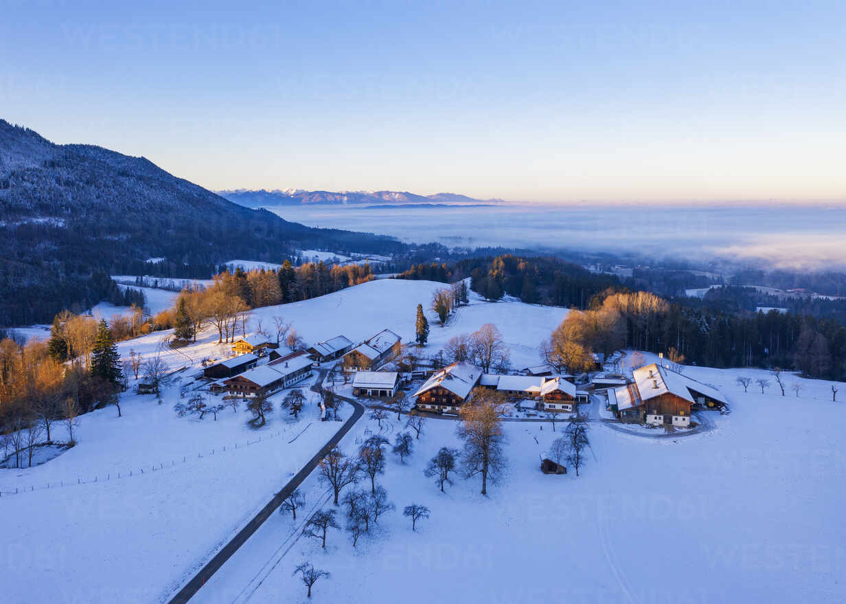 Germany Bavaria Buchberg Drone View Of Mountain Village At Winter Dawn Sief Martin Siepmann Westend61