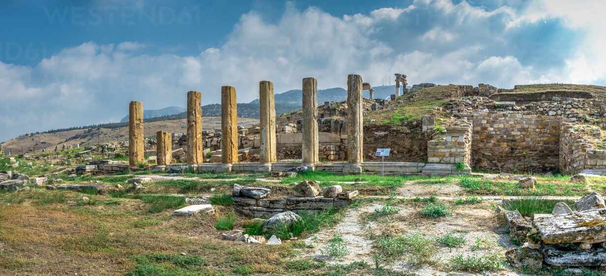 The ruins of the ancient city of Hierapolis in Pamukkale, Turkey ...