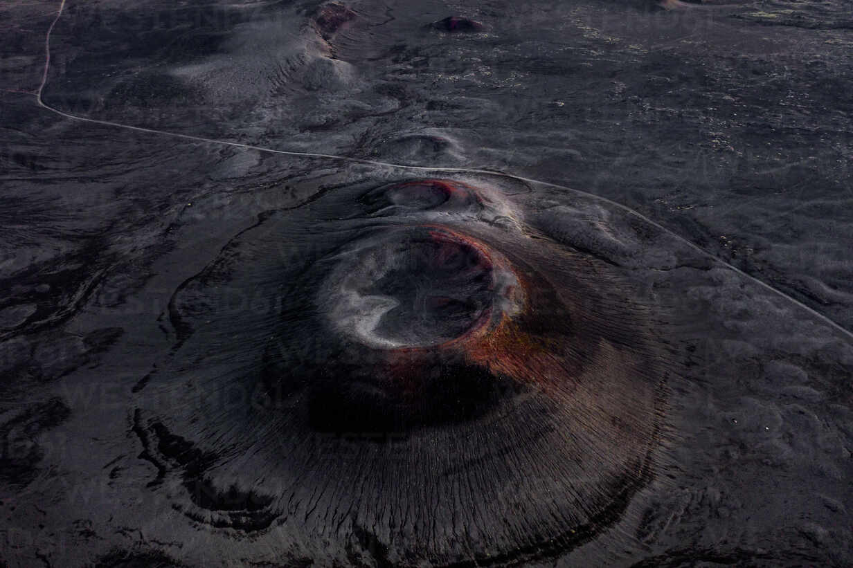 Aerial view of black and red  volcanic craters  making the 