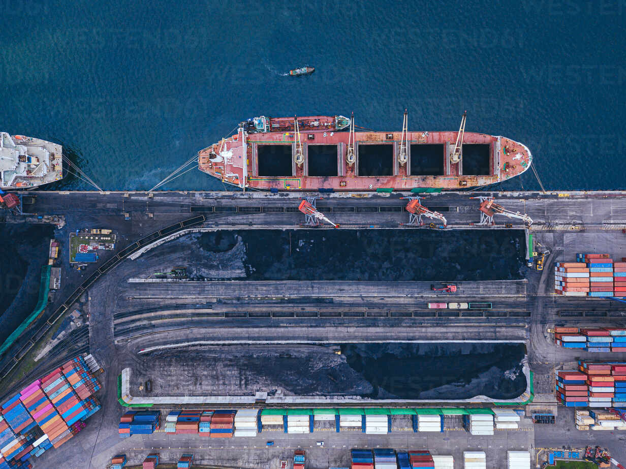 Russia Primorsky Krai Vladivostok Aerial View Of Industrial Ship Moored In Coal Loading Dock Kntf Konstantin